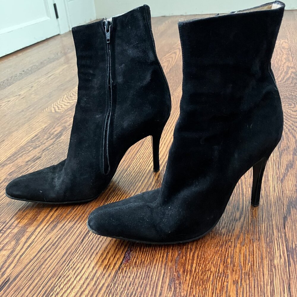 Free Lance (Paris) black suede ankle boots, Size 8.5 (Eur 38.5), stiletto heel